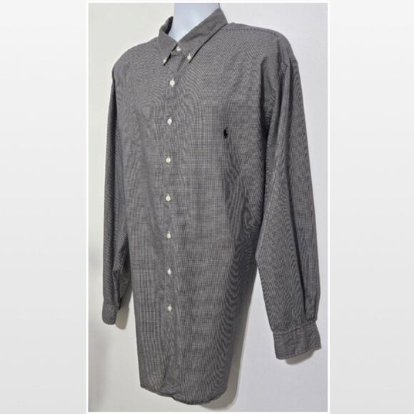Ralph Lauren Shirt Mens 2XLT Long Sleeve Blue White Plaid Houndstooth Button - Picture 6 of 15